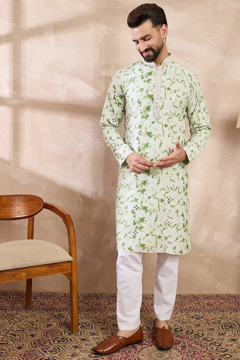 Green Silk Blend Solid Embroidered Straight Kurta MKU2003