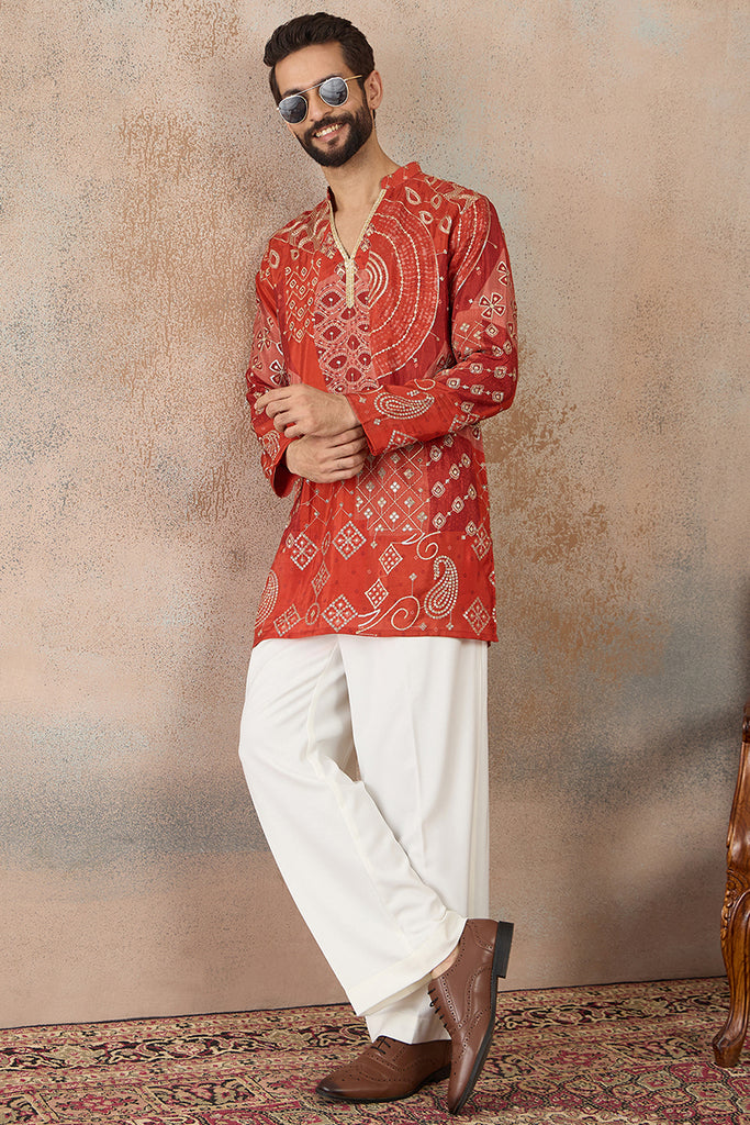 Orange Modal Ethnic Motifs Printed Kurta With Trouser MKSET2457