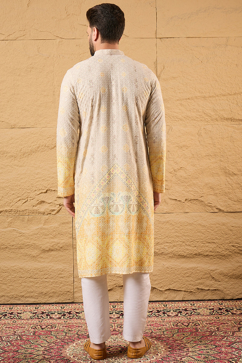 Yellow Viscose Rayon Ethnic Motifs Embroidered Straight Kurta with Trouser MKSET1138