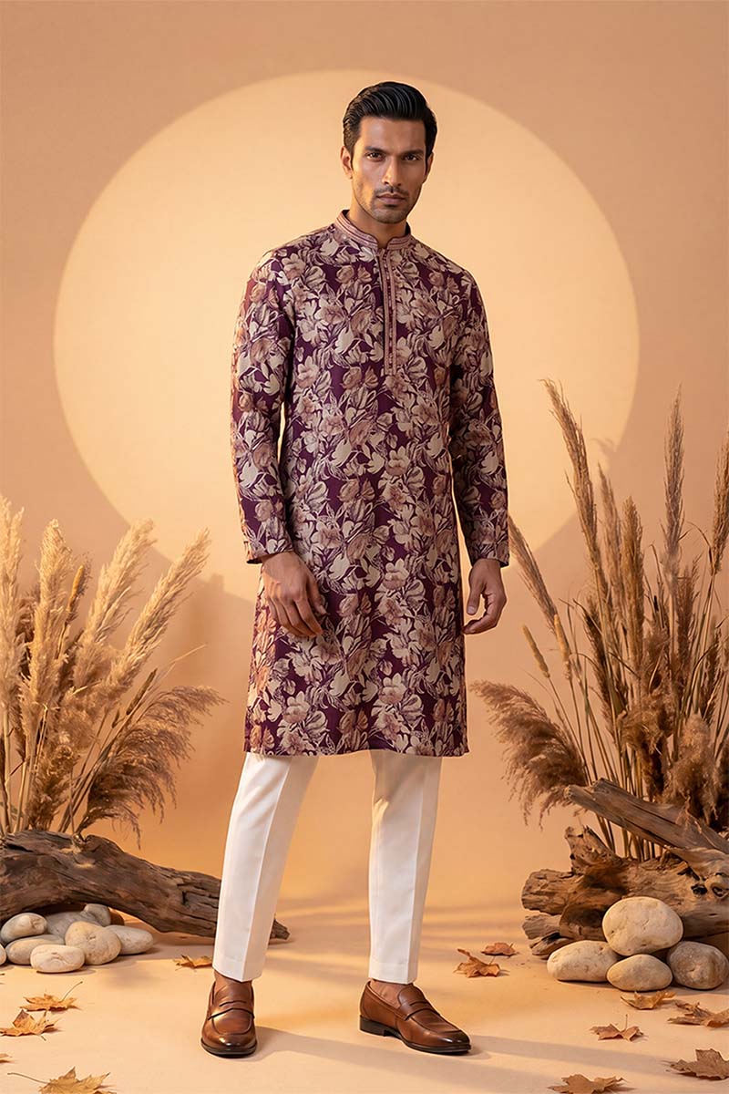 Purple Viscose Rayon Floral Printed Kurta With Trousers MKSET1981