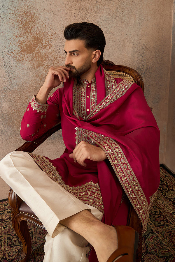 Pink Silk Blend Solid Embroidered Kurta With Dupatta MKUD1030