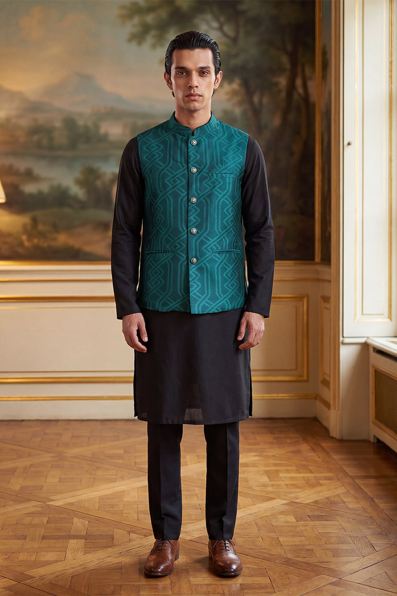 Green Jacquard Woven Design Solid Koti MKOT1044