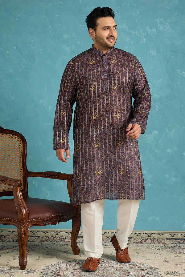 Violet Silk Blend Ethnic Motifs Zari Printed Kurta MKU1954