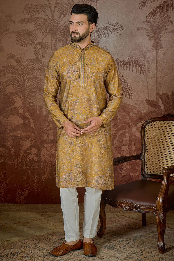 Mustard Silk Blend Ethnic Motifs Embroidered Kurta MKU2534