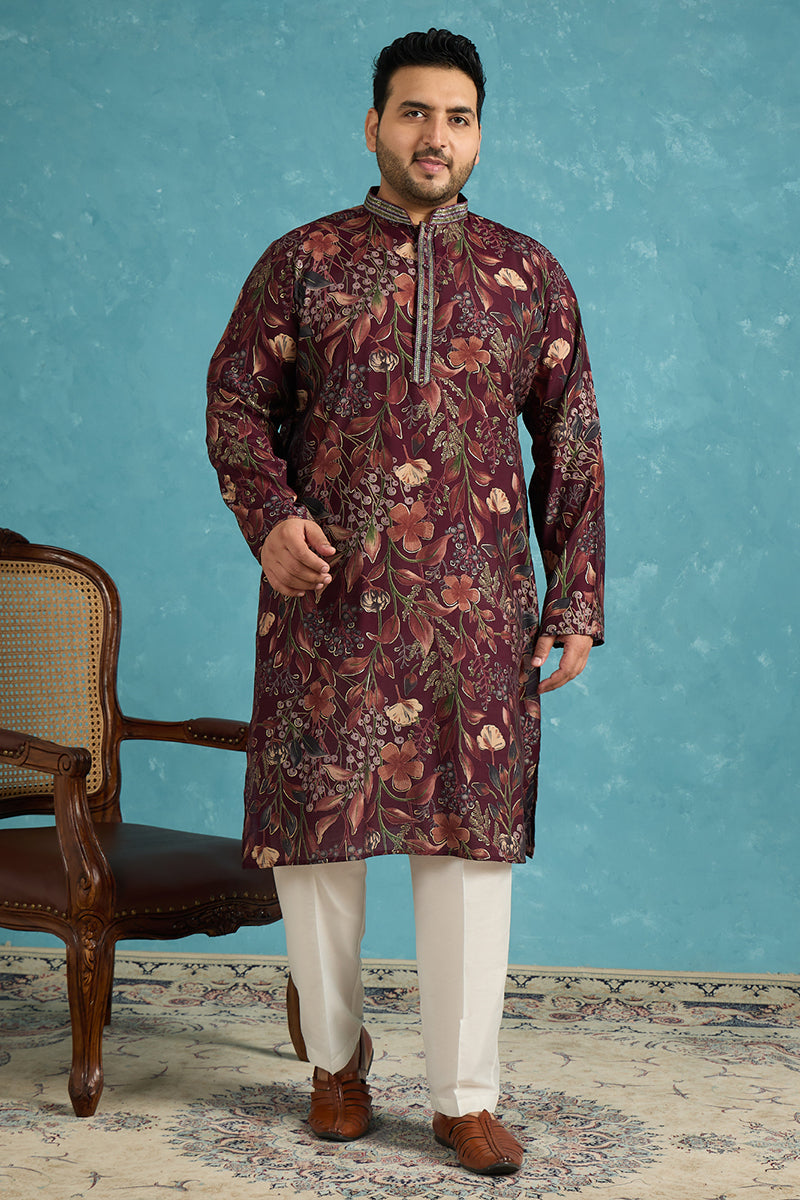 Purple Silk Blend Floral Printed Kurta MKU1957