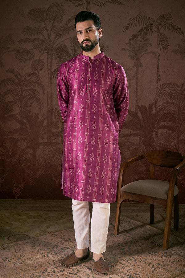 Purple Silk Blend Floral Printed Straight Kurta With Trouser MKSET1930