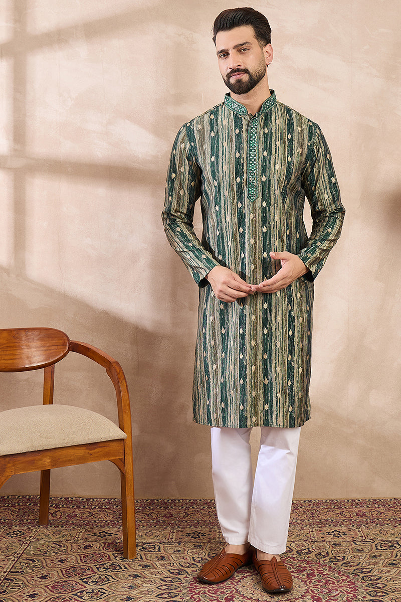 Green Silk Blend Abstract Printed Straight Kurta MKU2007