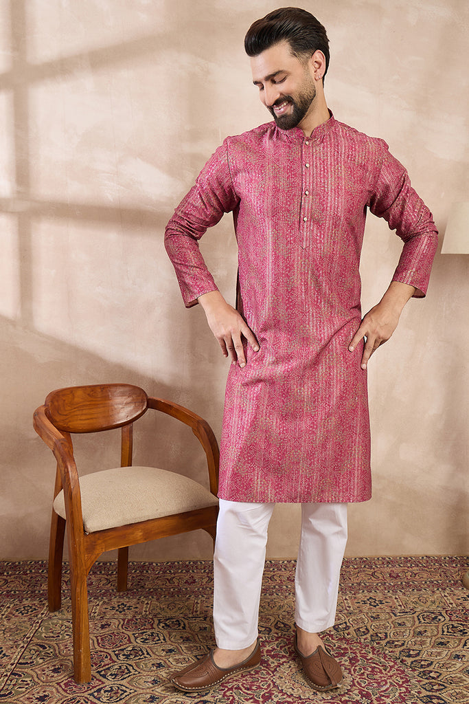 Pink Silk Blend Floral Printed Straight Kurta With Trouser MKSET1969