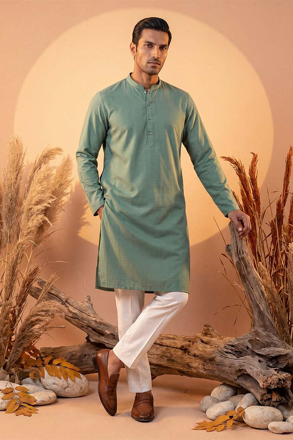 Green Silk Blend Solid Solid Kurta MKU2221