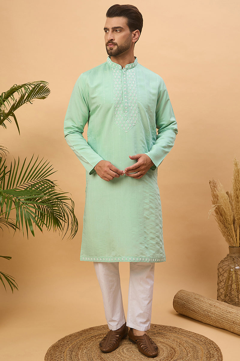 Blue Silk Blend Solid Embroidered Straight Kurta MKU1508