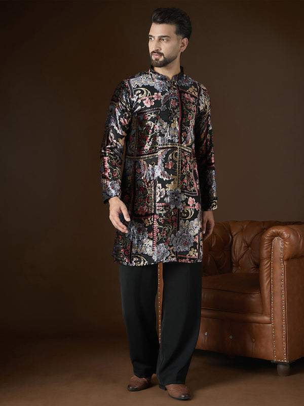 Black Velvet Geometric Printed Kurta MKU2723