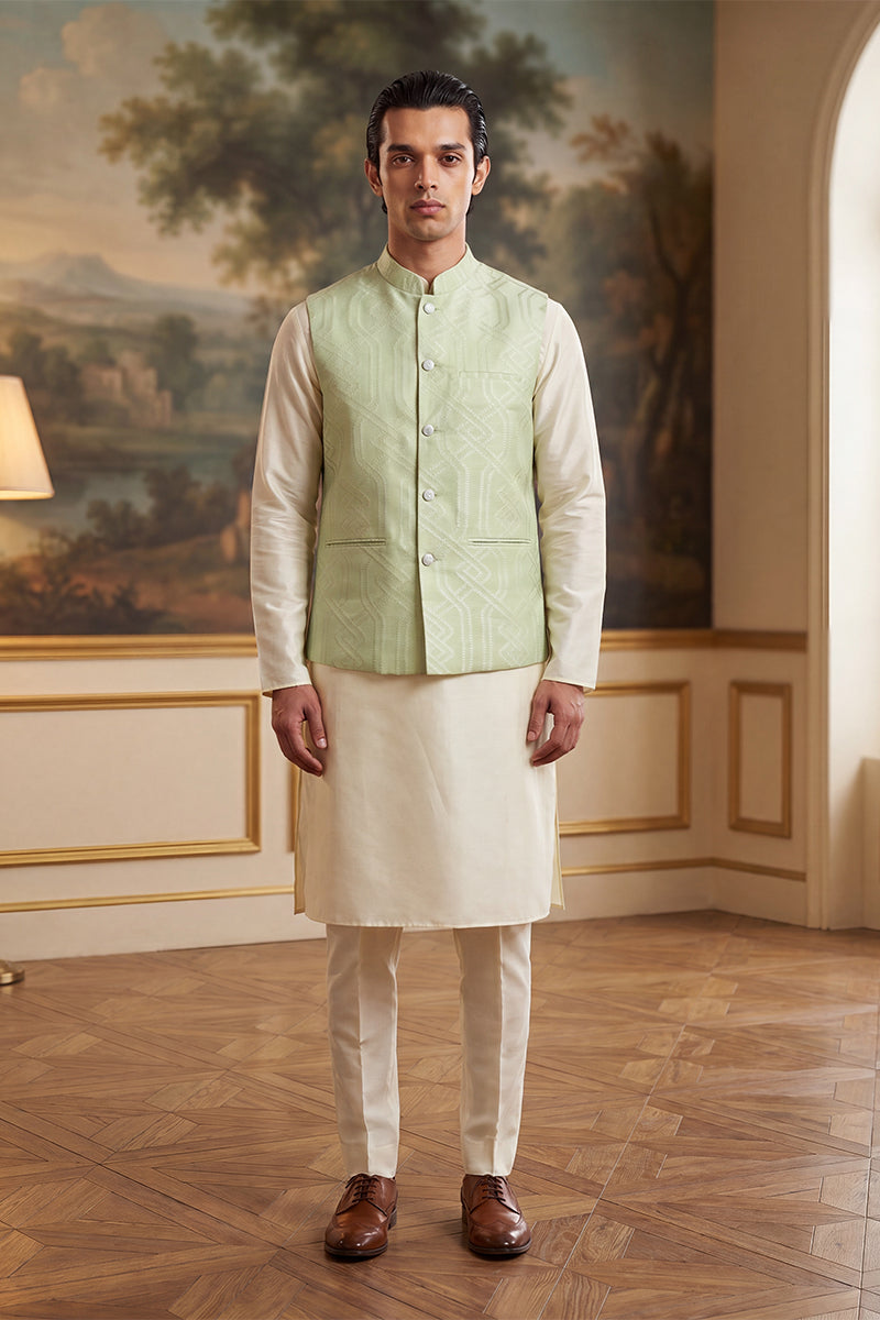 Green Jacquard Woven Design Solid Koti MKOT1039