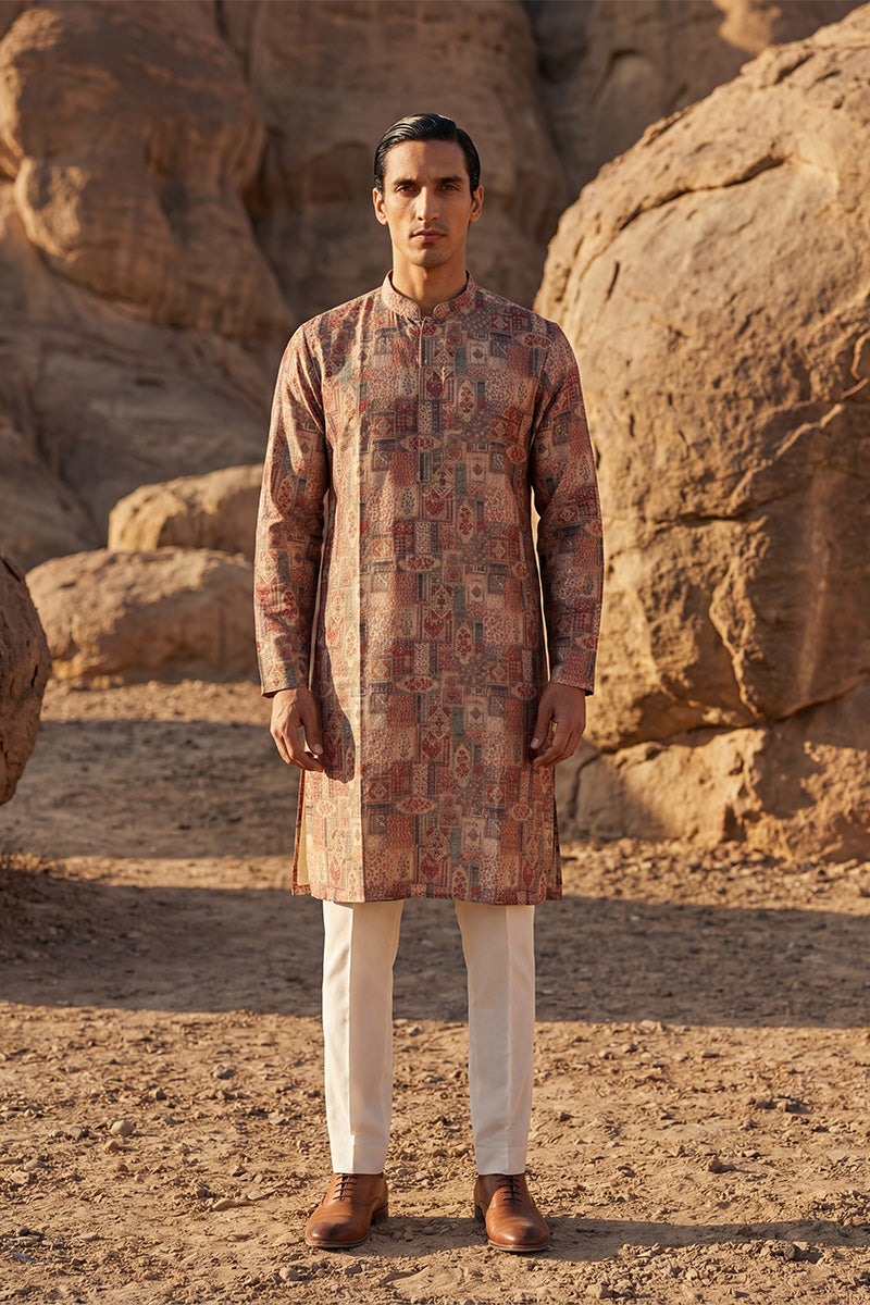 Multi Silk Blend Printed Straight Kurta With Trousers MKSET1939