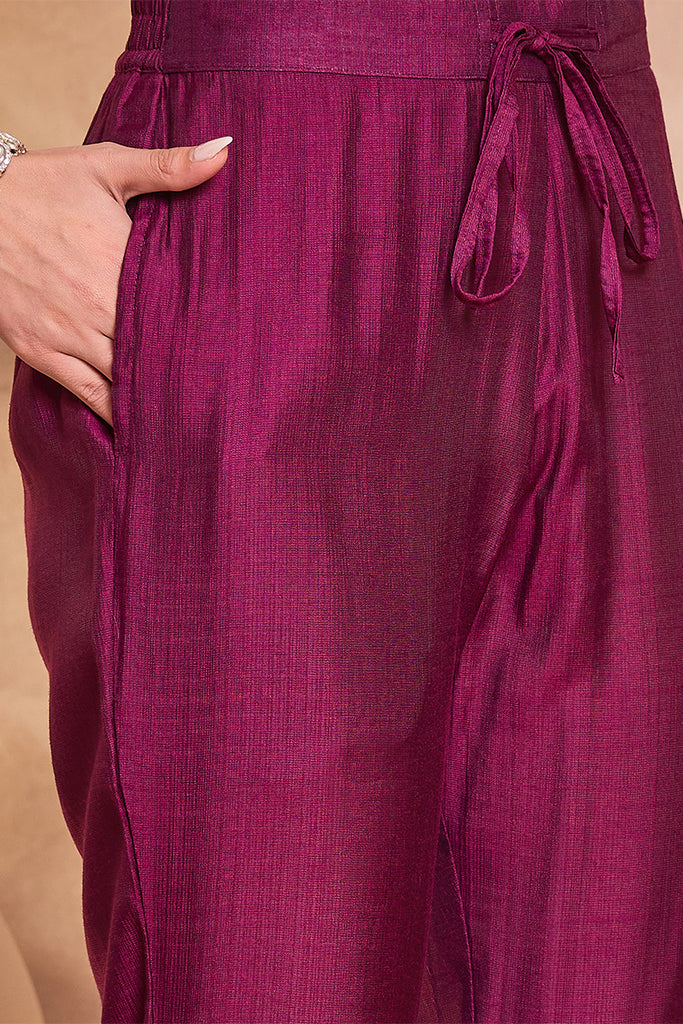 Purple Floral Printed Kurta With Trousers And Dupatta PKSKD3228
