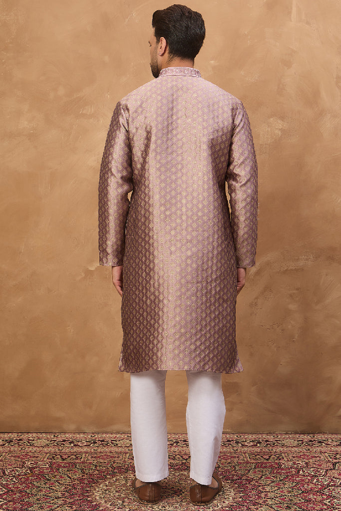 Mauve Silk Blend Solid Woven Design Straight Kurta MKU1458