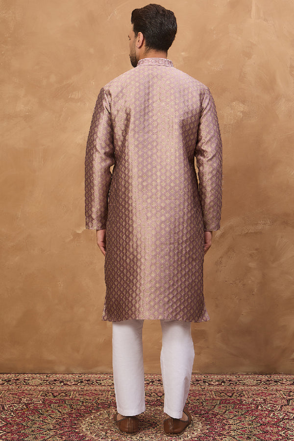 Mauve Silk Blend Solid Woven Design Straight Kurta MKU1458