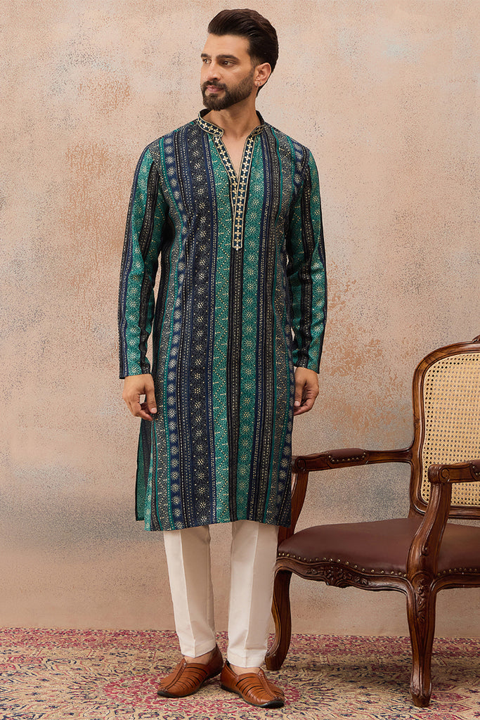 Blue Viscose Rayon Bandhani Printed Kurta MKU2758