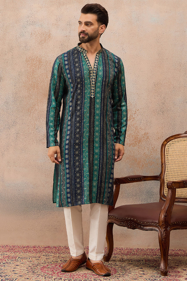 Blue Viscose Rayon Bandhani Printed Kurta MKU2758