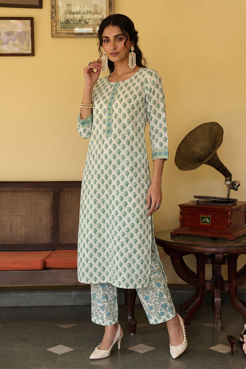 Off White Rayon Blend Gotta Patti Kurta Set VKSET1141