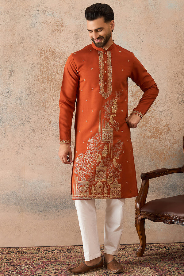 Brown Viscose Rayon Solid Emboidered Straight Kurta MKU2206