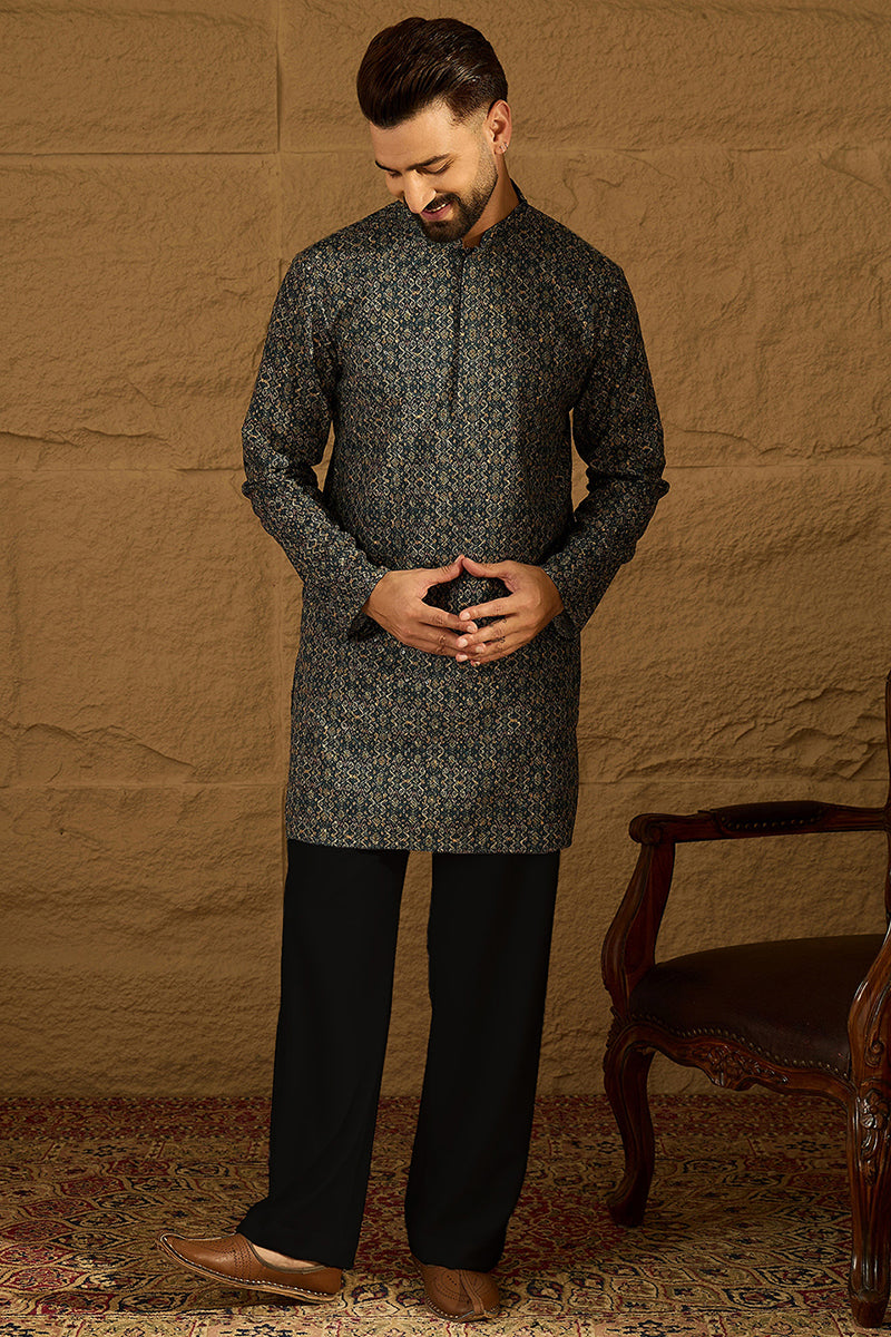 Navy Blue Viscose Rayon Geometric Printed Straight Kurta MKU1609