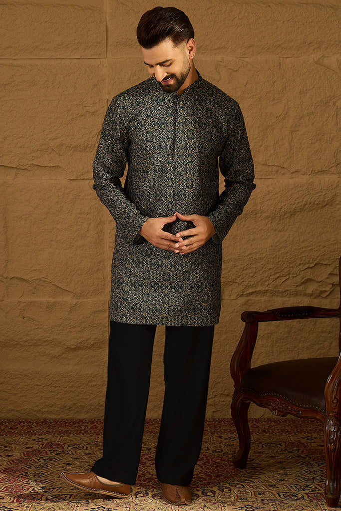 Navy Blue Viscose Rayon Geometric Printed Straight Kurta MKU1609