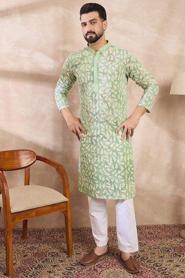 Green Viscose Rayon Ethnic Motifs Embroidered Straight Kurta MKU1672