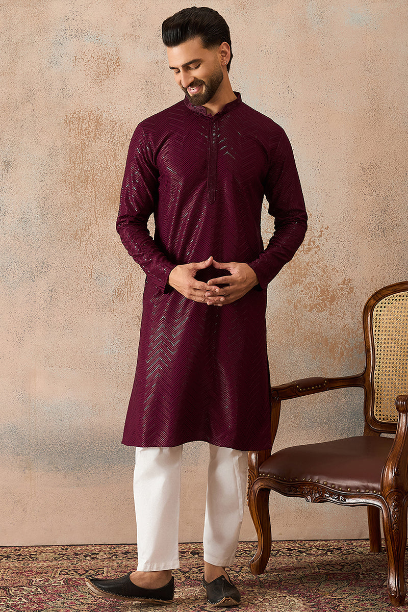Purple Rayon Embroidered Solid Straight Kurta MKU2187