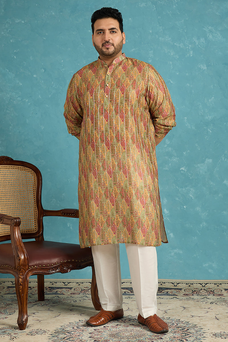 Green Silk Blend Floral Printed Kurta MKU1953