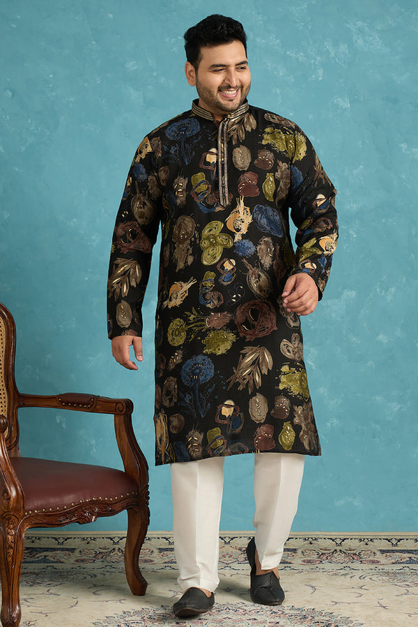 Black Silk Blend Abstract Printed Kurta MKU1960