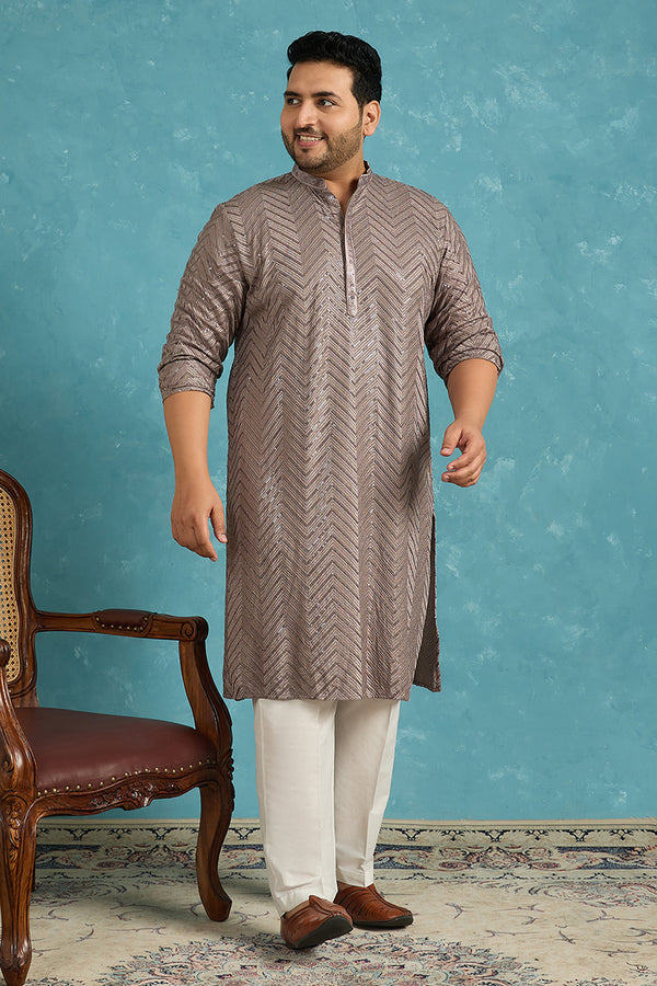 Grey Viscose Rayon Solid Thread Work Embroidered Kurta MKU1202