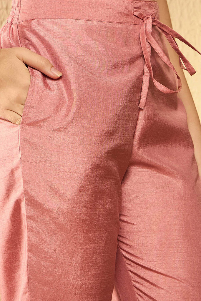 Peach Silk Blend Embroidered Kurta Trouser With Dupatta HOPPKSKD2595