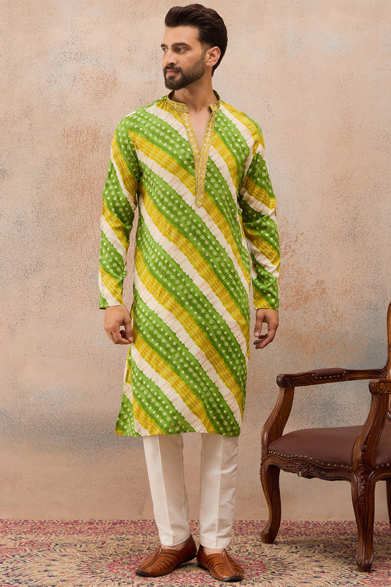 Multi Viscose Rayon Leheriya Printed Kurta With Trouser MKSET2763