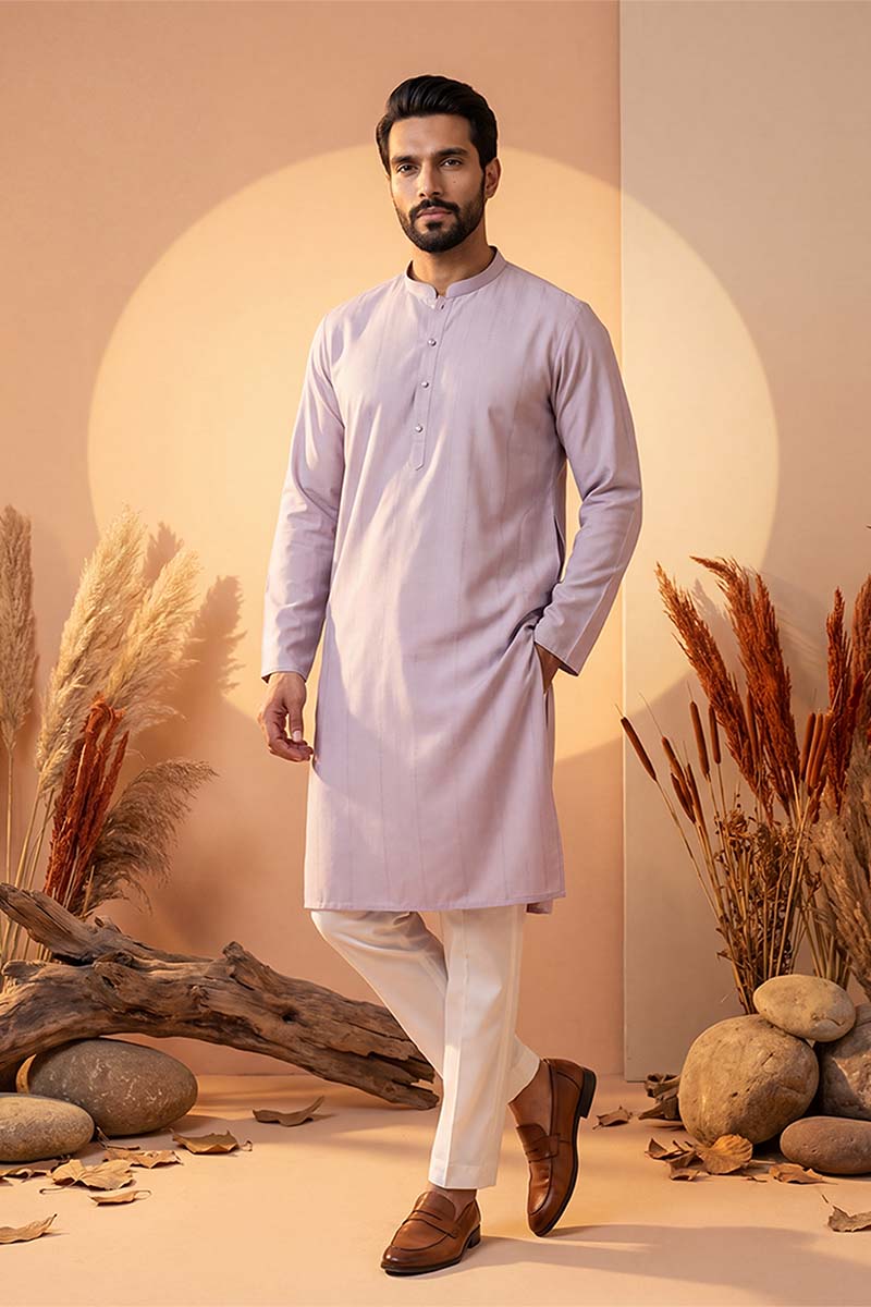 Lavender Silk Blend Solid Solid Kurta MKU2219