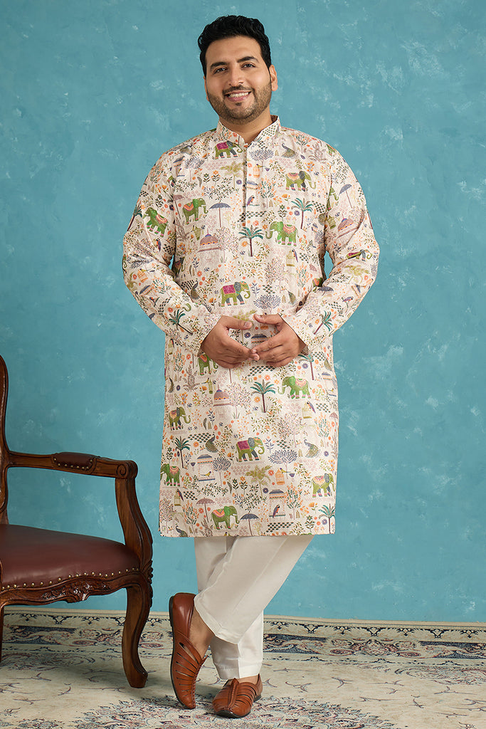Cream Viscose Rayon Ethnic Motifs Thread Work Printed Kurta MKU1616