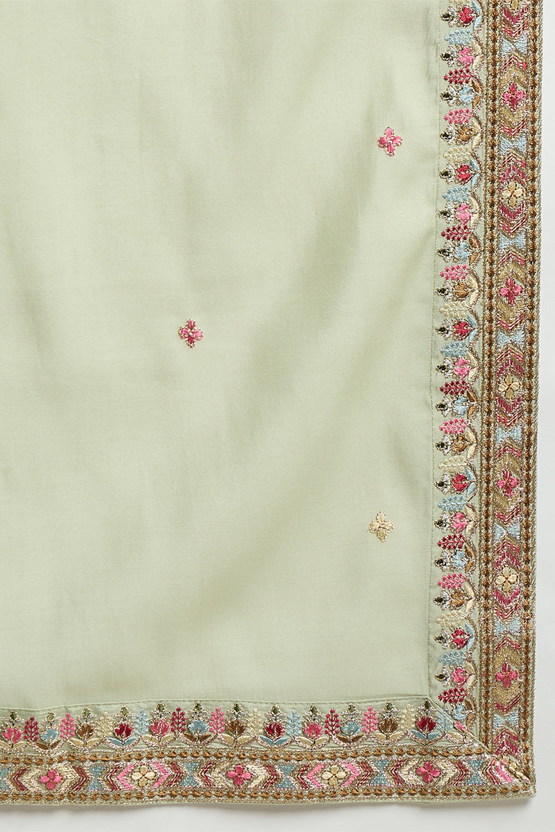 Green Silk Blend Solid Embroidered Sequins Kurta With Dupatta MKUD1070