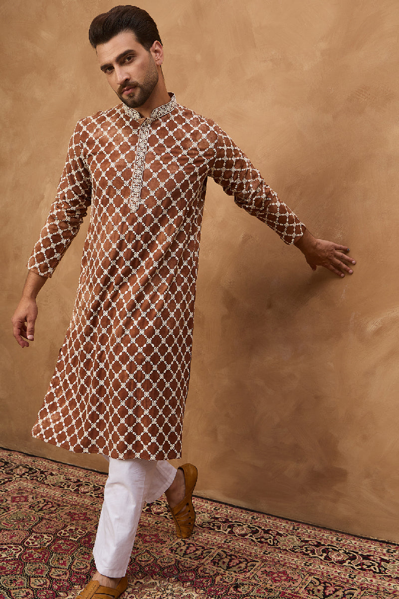 Brown Viscose Rayon Solid Embroidered Straight Kurta HMKU1535