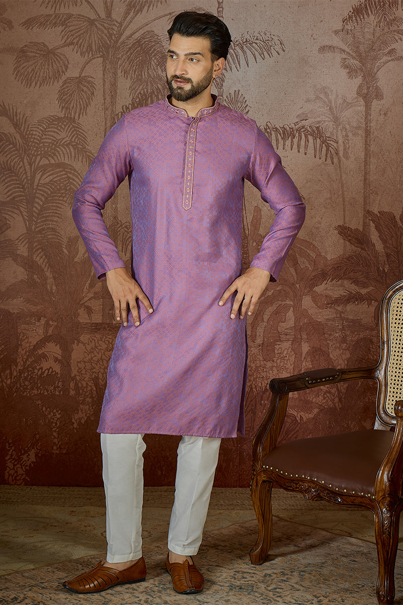 Purple Jacquard Geometric Embroidered Kurta MKU2549