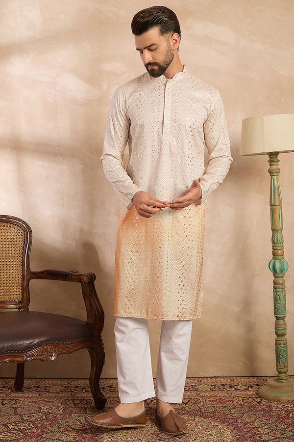 Peach Silk Blend Ombre Embroidered Straight Kurta MKU1724