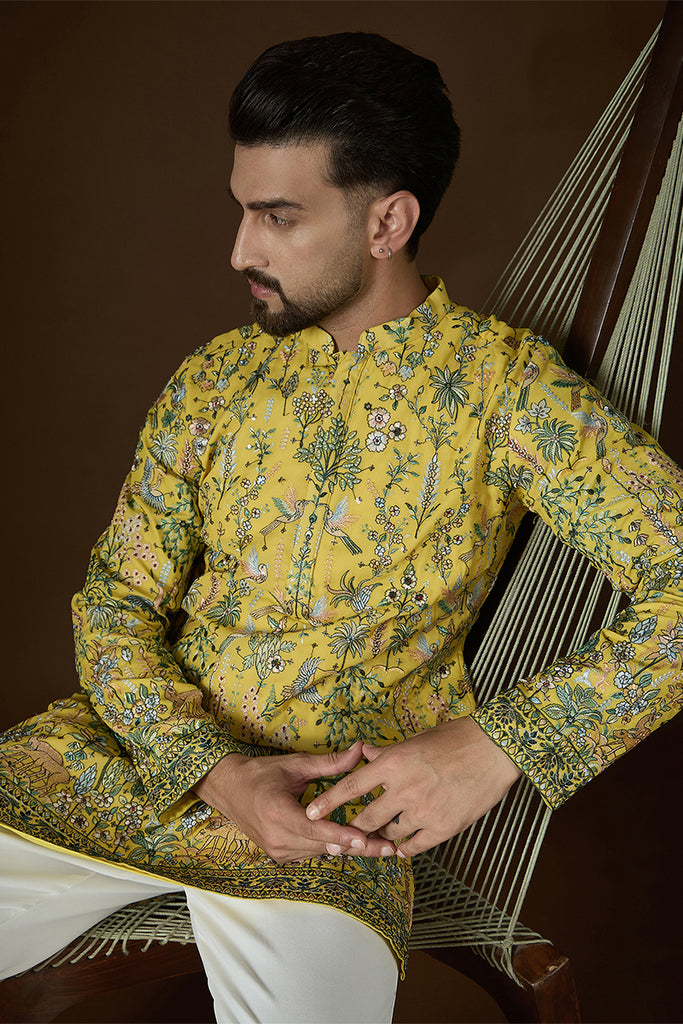 Yellow Georgette Solid Embroidered Kurta MKU2727