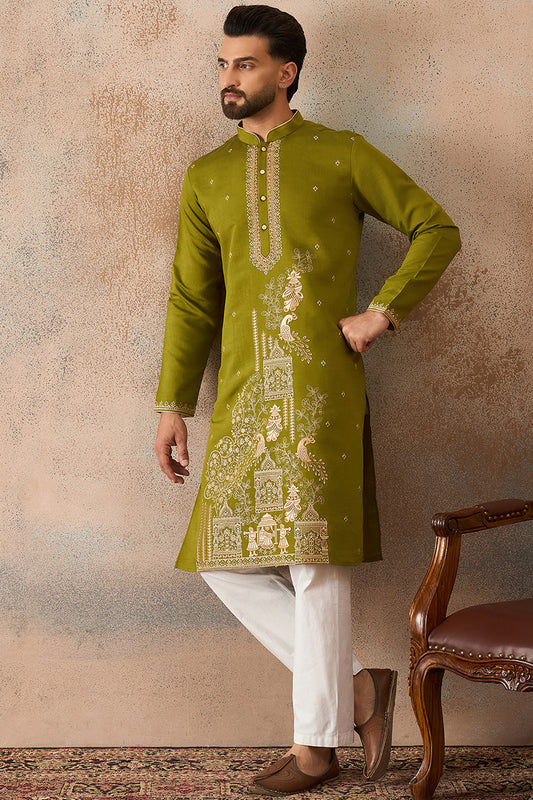 Green Viscose Rayon Solid Emboidered Straight Kurta With Trouser MKSET2208