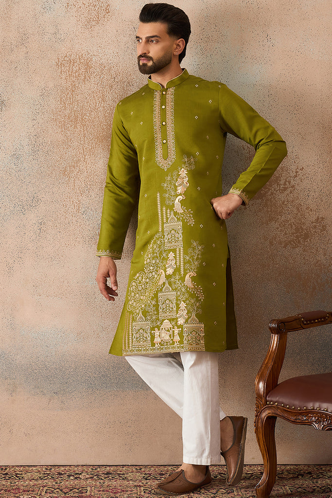 Green Viscose Rayon Solid Emboidered Straight Kurta With Trouser MKSET2208