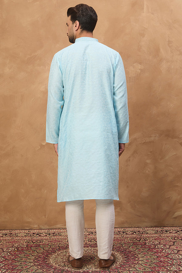 Blue Silk Blend Solid Embroidered Straight Kurta MKU1452