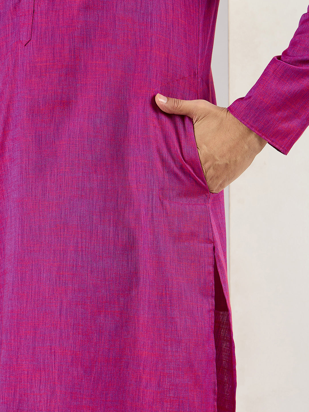 Pink Cotton Solid Woven Design Straight Kurta MKU1100