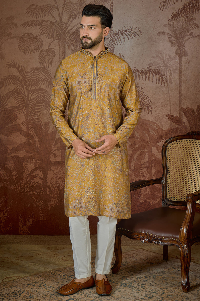 Mustard Silk Blend Ethnic Motifs Embroidered Kurta With Trouser MKSET2534