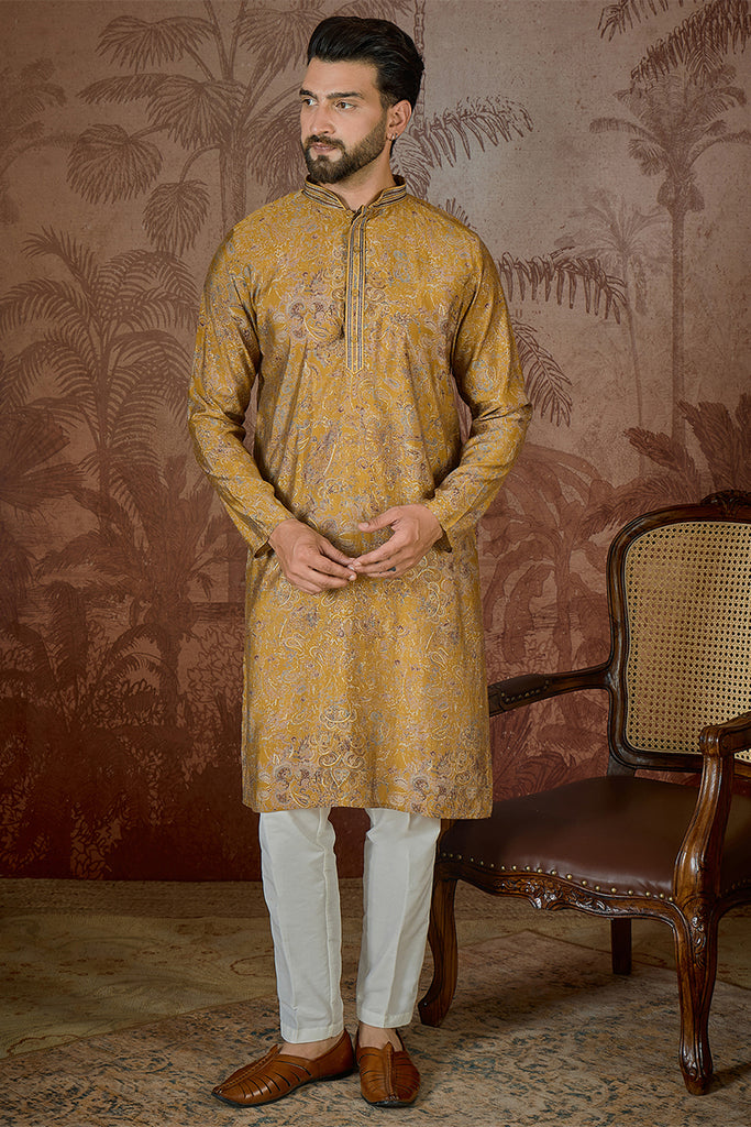 Mustard Silk Blend Ethnic Motifs Embroidered Kurta With Trouser MKSET2534