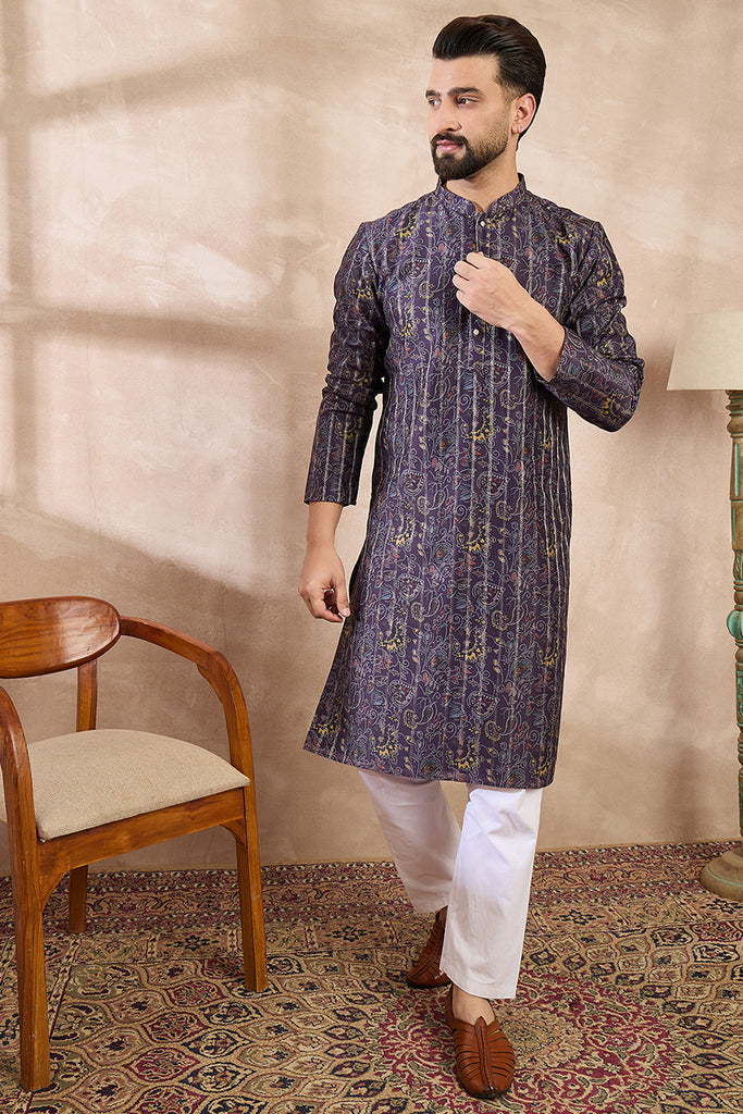 Violet Silk Blend Ethnic Motifs Printed Straight Kurta With Trouser MKSET1954