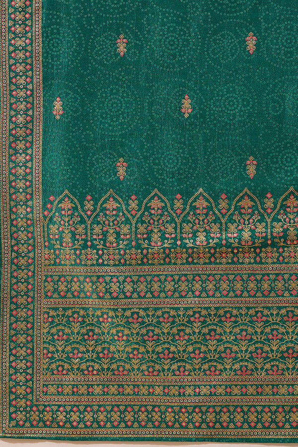 Teal Silk Blend Ethnic Motifs Woven Design Anarkali Kurta Trousers With Dupatta PKSKD2895