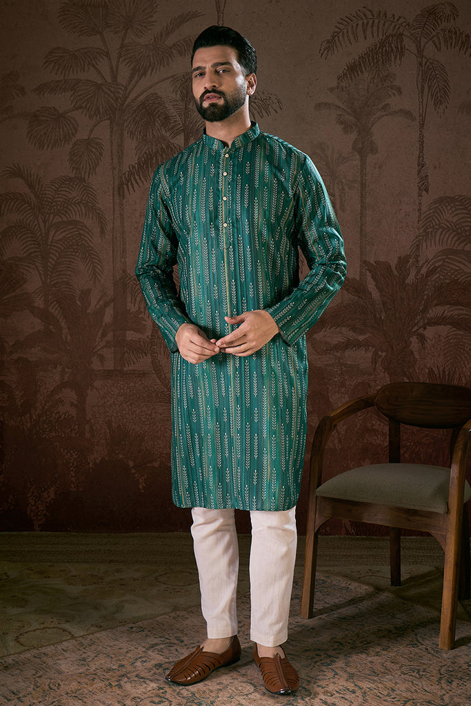Turquoise Blue Silk Blend Floral Printed Straight Kurta With Trouser MKSET1921