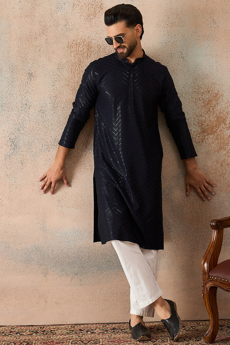 Blue Rayon Embroidered Solid Straight Kurta With Trousers MKSET2189